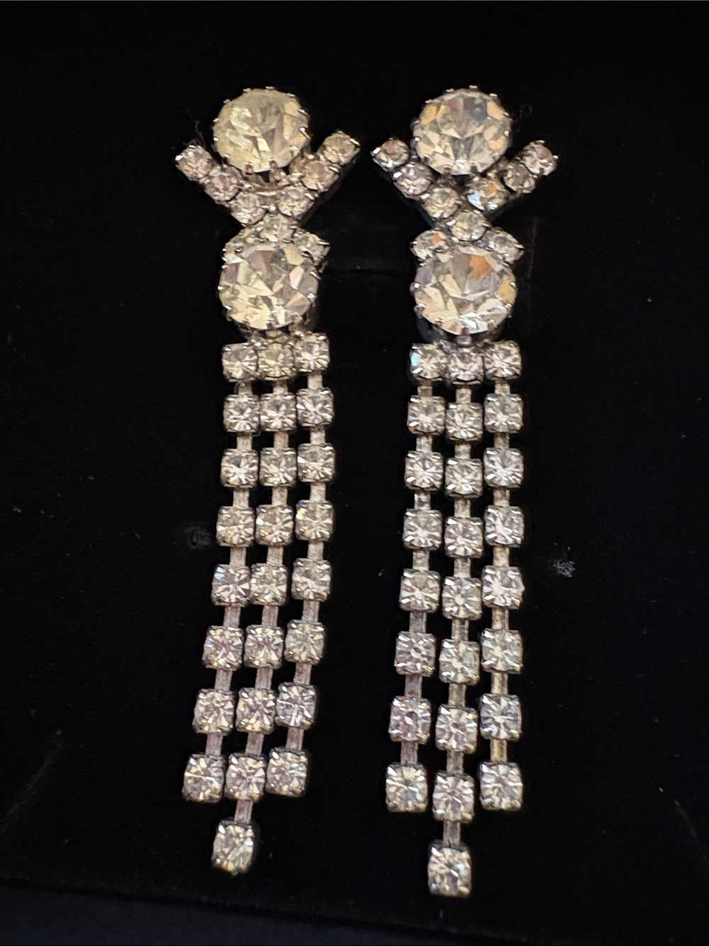 Vintage 2 1/4” length Crystal Drop Dangle Earrings - Clear Rhinestone Chandelier
